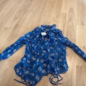 NWT FREE PEOPLE blue and white long sleeve blouse